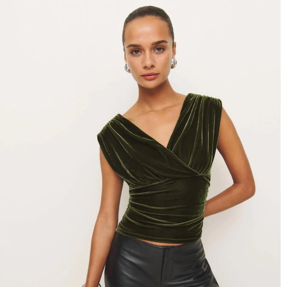 NWT Reformation Amelia Knit Velvet Top Moss Green XL